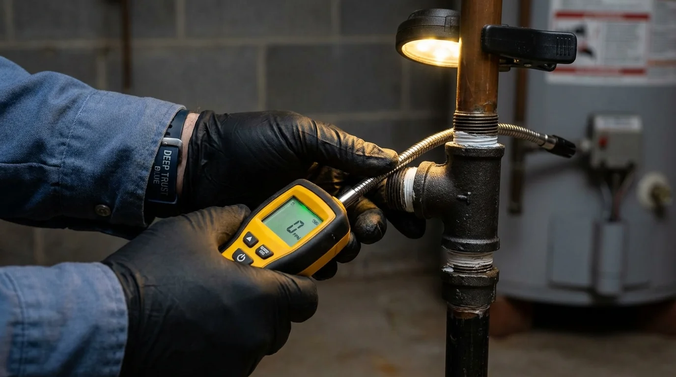 Gas leak detection with electronic sniffer by Johns Plumbing LLC in Milroy