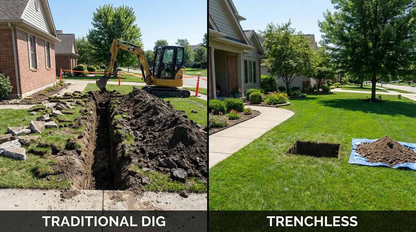 Trenchless sewer repair with minimal yard damage versus traditional excavation in Milroy, PA